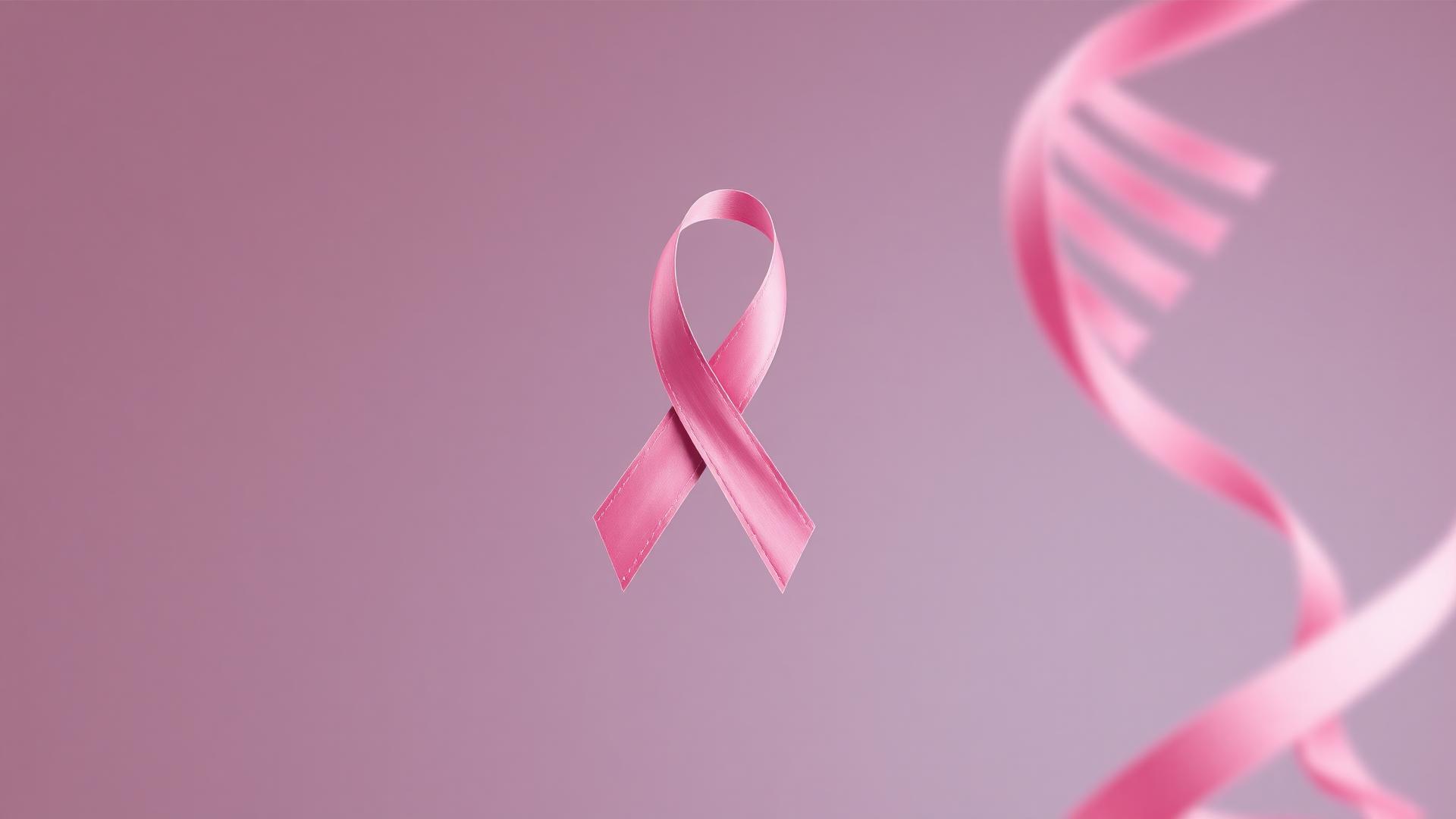 Pink ribbon and DNA helix representing breast cancer research